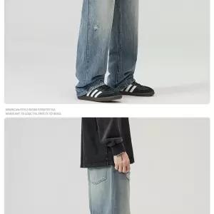 남성 캐주얼 롱 데님팬츠 와이드핏 찢청 패턴 루즈핏 워싱 청바지 와이드 M스포5