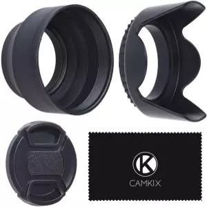 67mm 카메라 렌즈 후드 2개와 캡 1개 세트 - 고무(붕괴 가능) + 튤립 꽃 햇빛 가리개/쉴드 플레어와 눈부심