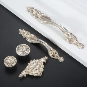 DRELD-앤티크 옷장 문 당김 가구 손잡이 레트로 복고풍 엔틱 실버 가든 서랍 클래식 홈 데코 32/96/128MM