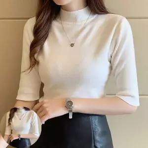 골지니트 반폴라 반팔 니트 무지 팔뚝살 커버 이너가능 5부소매