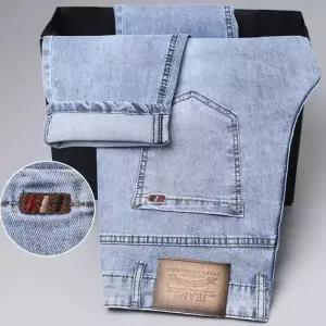 남성 슬림 여름 일자핏 청바지 봄 얇은 8부 스트레이트 스판 캐주얼 바지 힛템