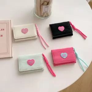 하트3단지갑 여성 반지갑 삼단 월렛 귀여운 카드 지폐 미니 컴팩트 배색 키치 하트 데일리 카드 반 여자