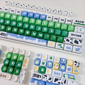 귀여운 암소 목장 키 캡 세트 녹색 MOA 기계식 키보드 게임 사무 작업을위한 맞춤형 교체