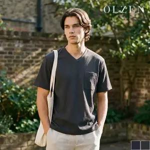 [올젠] 우븐배색 브이넥 티셔츠 (ZOE2TR1313)