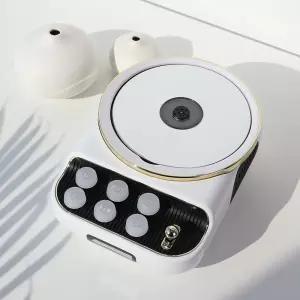 샤파 휴대용 블루투스 무선 CD 플레이어 화이트 레크로 디자인 고품질 음악감상 라디오