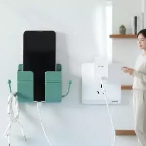 ( )무타공 벽면 부착형 스마트폰 리모컨 수납 홀더 다용도 거치대 침대 옆 정리함