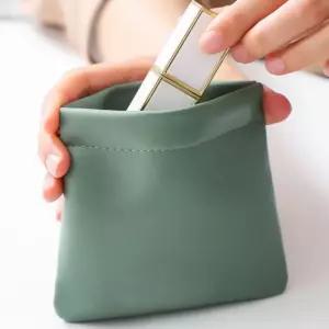 자석 잠금 가죽 파우치 이어폰 동전 화장품 수납 포켓 가죽주머니