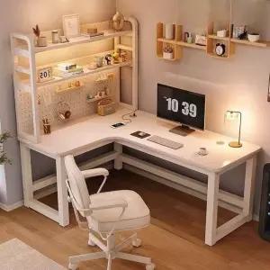 ㄱ자 코너책상 핑크 테이블 학생 선반 책장 데스크 컴퓨터