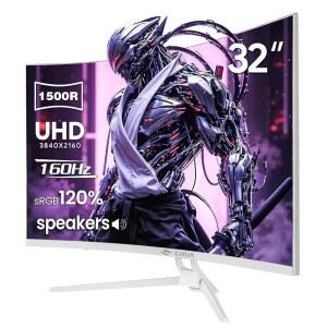 CRUA 32인치 커브드 게이밍 모니터, 144Hz /160Hz 4K UHD 3840 2160P 1500R VA 화면, AMD 프리싱크, 120% sRGB, 내장 스피커, RGB 조명, 벽걸이 설치 HDMI 2 1 /DP 1 4 -화이트 지원