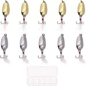 태클 박스가 포함된 10피스 낚시 스푼 키트 ？ 5g 금속 송어 팬피쉬 미끼 크래피 베이스 얼음 낚시용 트레블