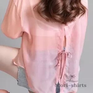 모리셔츠 뒤트임 여름 달숨 셔츠 숨결 핑크 살안타템 시스루 오간자 긴팔 여름셔츠 여자셔츠 실크셔츠 비치