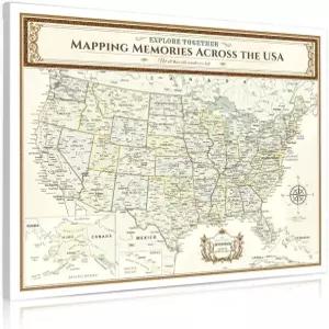 데코아트 - 푸시 핀 미국 여행 지도 빈티지 스타일 캔버스 월 아트 박물관 수준의 기클리 프린트 크기