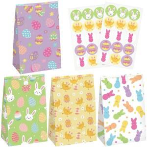 모란 남자 24 PCS 부활절 종이 간식 가방 토끼 선물 스티커가 붙은 알록달록한 달걀 피프 굿이 아이들 홈 교실 캔디 쿠키 파티 명절 용품 선호