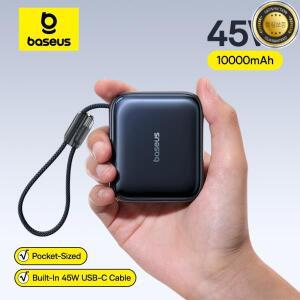 베이스어스 45W 미니 파워뱅크 10000mAh 내장 USB-C 케이블 포켓 사이즈 소형 고속 충전 휴대용 아이폰 17