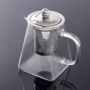 내열유리 사각 티포트 450ml 투명 티팟 스텐 거름망 차주전자