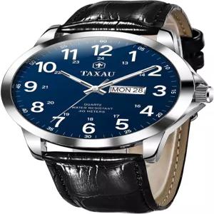 남성 가죽용 탁소 시계 큰 아라비아 숫자 남성용 데이트 쿼츠 손목시계 방수 밴드