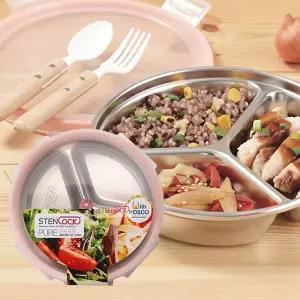 스텐락 원형 나눔 밀폐용기 3구 350ml 1P 3칸 반찬통 스텐김치통