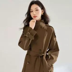 브리치 제로투올샵 여성용 복고풍 롱 트렌치코트 가을 겨울용 더블버튼 브라운커피 S