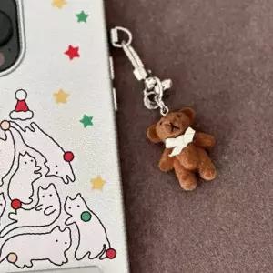 곰 인형 참 리본 장식 갈색 베어 금속 고리 가방 액세서리 발레 테마 귀여운