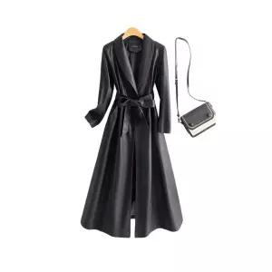 여성용 가죽롱코트 가죽 여성 겨울 트렌치 자켓 아우터 롱코트 오버핏 빈티지