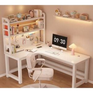 L자형 책상 크림화이트 보드 컴퓨터책상 책장 세트