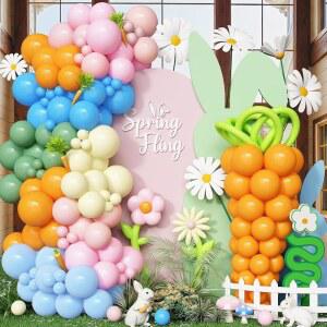 파스텔 무지개 풍선 아치 키트, 생일 파티 장식용 부활절 화환, 페일 핑크 라이트 블루 세이지 더스티 그린 오렌지 옐로우 컬러풀 봄 베이비 샤워