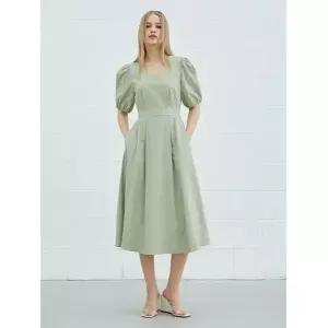 에고이스트 스퀘어넥 소매 볼륨 플레어 원피스 라이트카키 EP2OOP05 690592