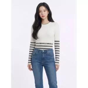 에고이스트 [주말특가] 스트라이프 믹스 티셔츠 아이보리 EP1CL162 690508