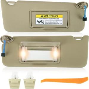 2008-2017 혼다 어코드용 글림샤 선바이저 페어 - 운전석 및 조수석 측면 교체(베이지 색상) 베니티