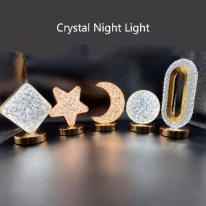 휴대용 충전식 크리스탈 별 달 조명 3색 조광 무드등 테이블 램프 크리스마스  선물 야간