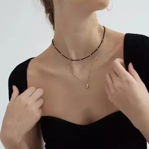 티엘르 블랙스피넬 비즈 크리스탈 원석 골드볼 초커 목걸이 당일발송가능+ 2291678 J