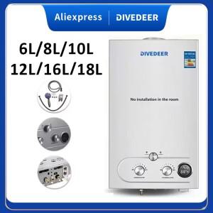 DIVEDEER 벽걸이형 LPG 가스 온수기 (6L-18L) 디지털 디스플레이 샤워 키트 포함 온수용 가전제품