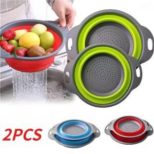 접이식 배수 바구니 과일 야채 세척 스트레이너 채반 주방 수납 도구