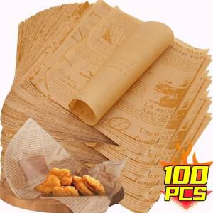 50/100개입 기름 방지 종이 빵 버거 포장지 음식 바구니 라이너 신문지 델리 샌드위치