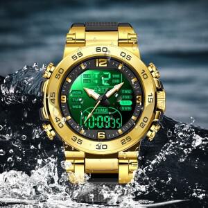 폭스박스 시계 스포츠 LED 라이트 알람 듀얼 타임 디스플레이 방수 발광 자동 날짜 손목시계 쿼츠