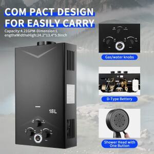 DIVEDEER 16L/18L/20L 가정용 가스 온수기 저수압 저항 욕실 설치 가능  환기 샤워기