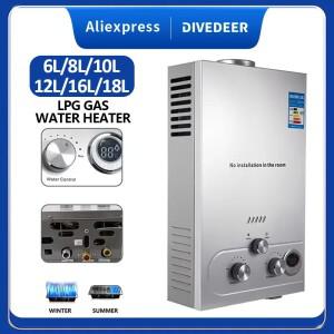 DIVEDEER 벽걸이형 LPG 가스 온수기(6L-18L) 디지털 디스플레이 샤워 키트 포함 온수용 가전제품