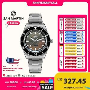 산마틴 39mm 다이버 시계 미요타 90S5 자동 기계식 기요셰 MOP 다이얼 사파이어 베젤 200m 방수 야광 SN015