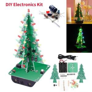 DIY 전자 키트 3D 크리스마스 트리 납땜 연습 과학 조립 3색/7색 점멸 LED PCB