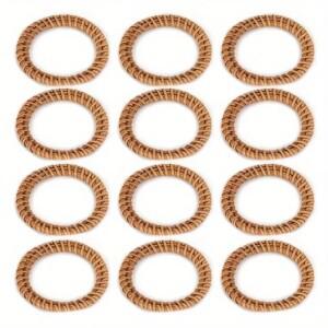 12개입  러스틱 보헤미안 라탄 냅킨 링 수제  테이블 버클 재사용 가능 원형 홀더 호텔용