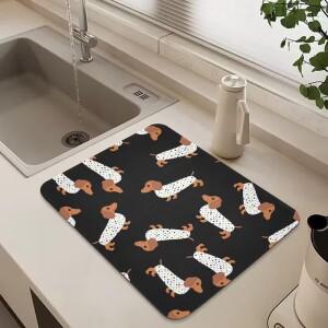 소시지 도그 키친 흰색 식기 세척 매트는 미끄럼 방지 기능이 있으며 배수용 커피 및 이탈리안 머신