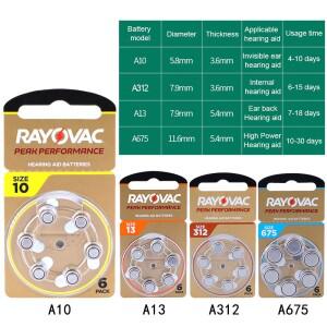 RAYOVAC 피크 보청기 배터리 BTE CIC RIC OE 아연 공기 1.45V A312 10 A13 675 PR41 카드 당 60개