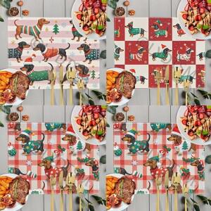 크리스마스 눈놀이 닥스훈트 강아지 테이블 매트 주방용 저녁 식사용 트리 컵받침 커피 차 컵 패드 접시