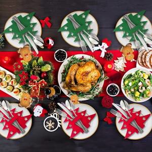 12개 크리스마스 장식 펠트 천 나이프 포크 세트 파티 미니 소형 트리 스푼 식기류 가방