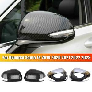 현대 호환 산타페 2019-2023 용 2PCS 자동차 백미러 사이드 커버 탄소 섬유 윙 하우징 캡 문 후면보기 케이