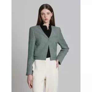 [르샵(LeShop)] 옆트임 브이넥 크롭체크 자켓 (택가격: 179000원)