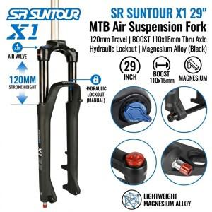 SR SUNTOUR X1 29인치 MTB 에어 서스펜션 포크 - 120mm 트래블 BOOST 110x15mm 쓰루 액슬 유압식 락아웃 마