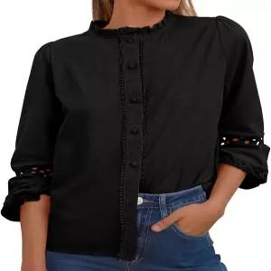 2026 봄 패션 펀칭 자수 코튼 블라우스 보헤미안 롱슬리브 레이스 셔츠 여성용 드레시 캐주얼 아일렛