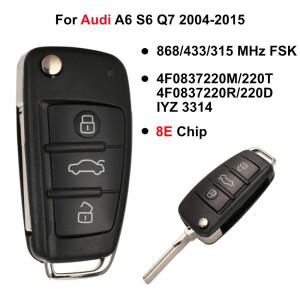 3버튼 원격 포브 플립 키 아우디 호환 A6 Q7 S6 2006 -2015 용 315/434/868 MHz 8E 칩