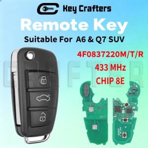 키크래프터스 8E 칩 315/433/868MHz 4F0837220M/T/R 플립 리모트 자동차 (아우디 호환 A6 Q7 2004-2015 IYZ